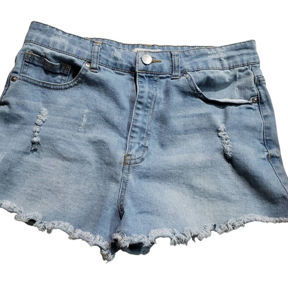 Forever 21 Shorts Womens 29 Denim Distressed Hot Pants Booty Blue Pockets Summer - Picture 1 of 4